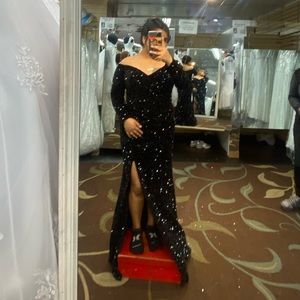 Black Sequin Off the Shoulder Black Formal Dress PROM DRESS